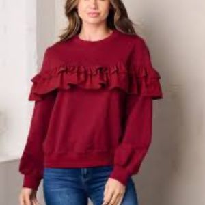 WOMEN'S LONG SLEEVE RUFFLE DETAILED TOP